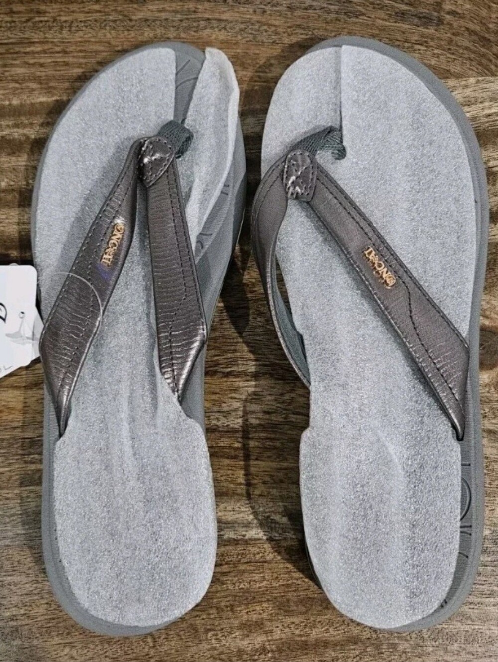 Women's Gray Metallic Thong Sandals